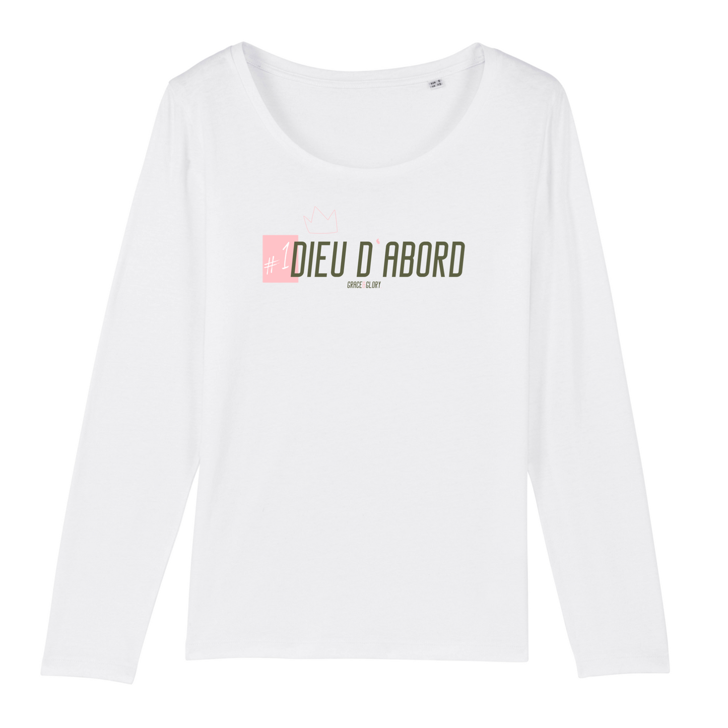 Dieu d'abord military/pink | T-shirt femme manches longues