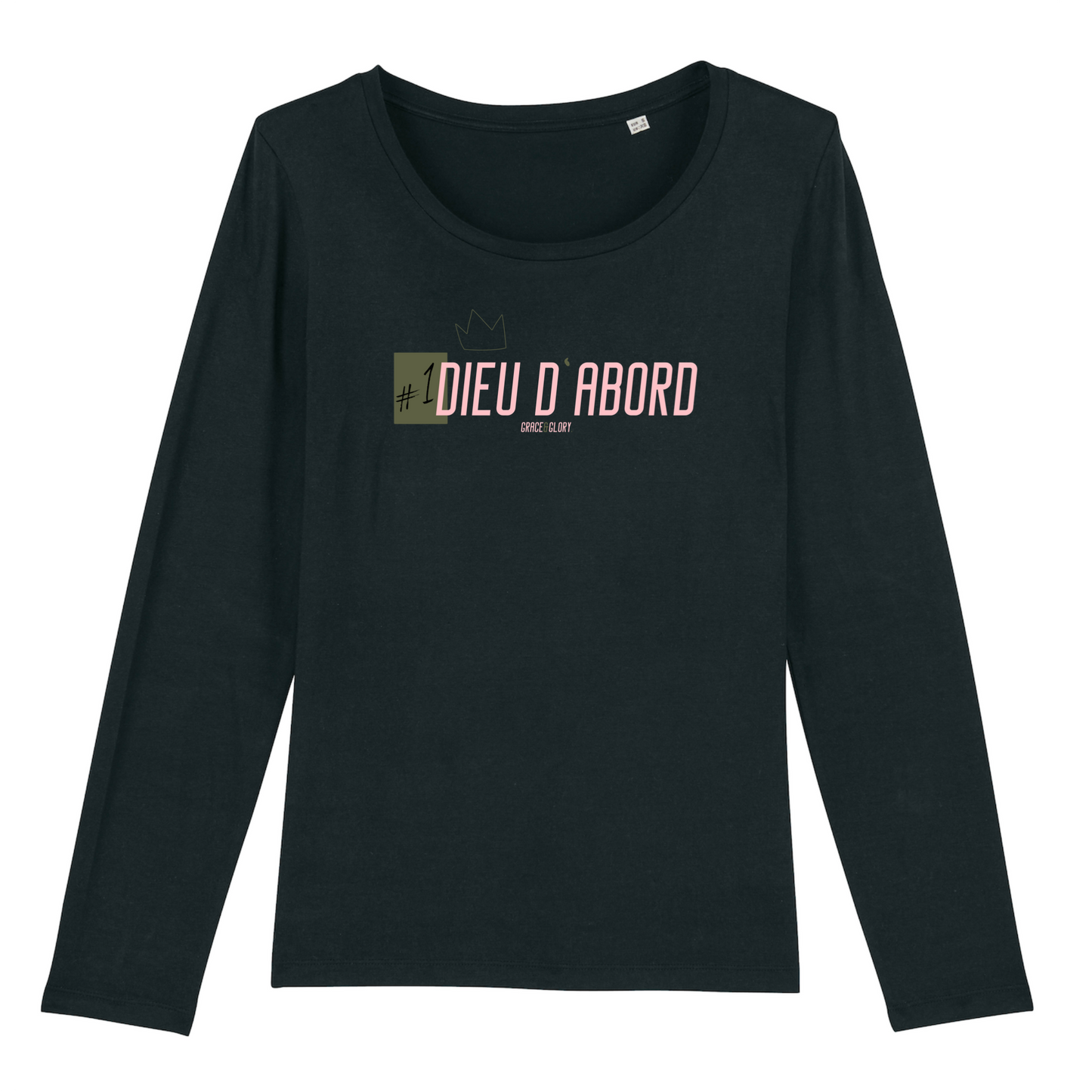 Dieu d'abord military/pink | T-shirt femme manches longues